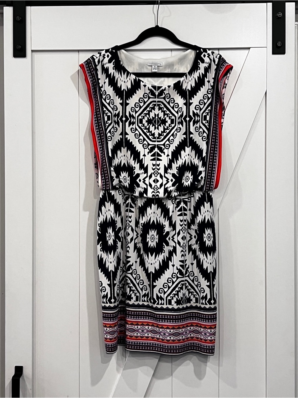 Printed Navy & White & Coral Aztec Pattern Dress